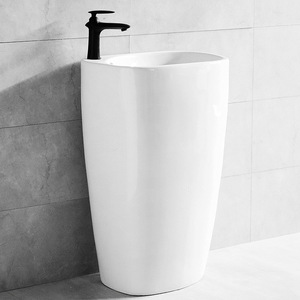 Ceramic Floor Standing Sink Vessel Basin Single Hole Faucet <b>Mount</b> Smooth Glaze Bathroom Sink - Product Image 1