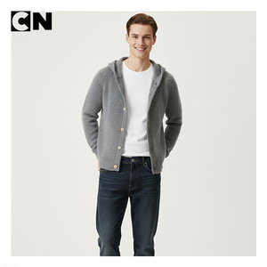 BSCI chứng nhận Áo len nhà máy biểu tượng tùy chỉnh người đàn ông sang trọng mềm chải len pha trộn màu xám mờ dệt kim áo len với nút - Product Image 1