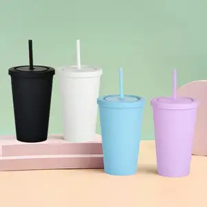كوب قهوة بلاستيكي متوفر بطباعة مخصصة كوب متغير لون الماء البارد مع غطاء وقش