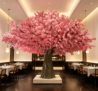 Dekorasi Latar Belakang Pernikahan Merah Putih Pink, Centerpiece Meja, Bunga, Pohon Bunga Sakura Buatan