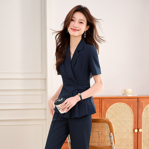 Women's Grey Short Sleeve Suit Set Summer Professional Hotel Uniforms - Product Image 2