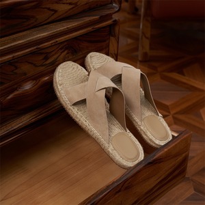 Sandalias de hombre de cuero, estilo casual, sin cordones, para verano, con suela plana de cuerda tejida, transpirables, para exteriores, tipo pescador. - Product Image 2