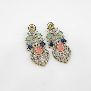 Boucles d'oreilles pendantes 11810 avec pierre doublette, ton Mehandi, en zircon cubique, bijoux de déclaration pour fêtes et mariages - Product Image 1