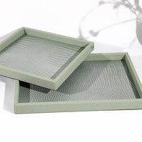 Plateau de décoration en crin de cheval en cuir vert de luxe léger chambre modèle hôtel villa salon table basse plaque de rangement pour aromathérapie