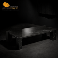 Table basse rectangulaire en marbre noir Cotrustone Nero Marquina, table centrale en pierre polie, mobilier de luxe pour salon