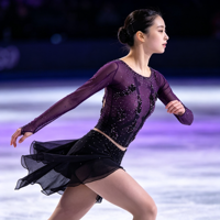 Robe de patinage artistique violette et noire à manches longues, dos croisé, ornée de strass, en maille, pour enfants et adultes, pour compétitions et spectacles sur glace