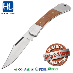 Cuchillo de Bolsillo Multifuncional de Grado Industrial con Mango de Acero Inoxidable e Incrustaciones de Madera Parciales, Directo de Fábrica HL OEM - Product Image 1