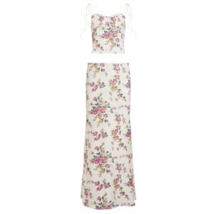 Low Rise <b>Maxi</b> <b>Skirt</b> <b>and</b> Skinny <b>Crop</b> <b>Top</b> Set Spring Floral Casual Two Piece Knitting Outfit - Product Image 6