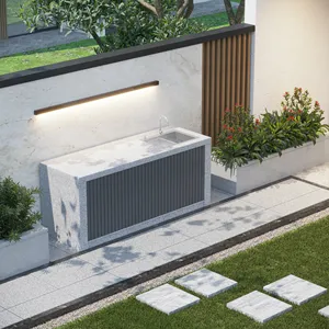 Fashion Outdoor Marble Kitchen Marble Stone Worktop With Wash Basin Sink Cabinet For Villa Yard Garden