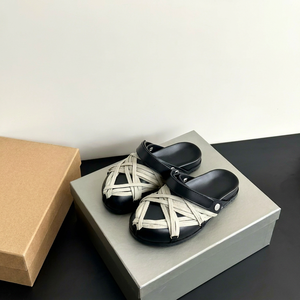 Black Open Toe <b>Slides</b> With Beige Straps Casual Summer Sandals Breathable EVA Sole <b>Slip</b>-On Design - Product Image 1