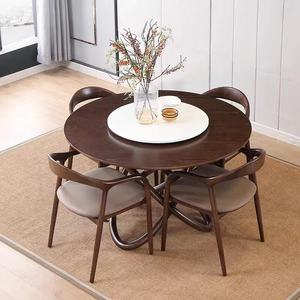 İskandinav modern yuvarlak yemek masası iki katmanlı lüks ceviz meşe tik ahşap kapı yemek masası s - Product Image 4