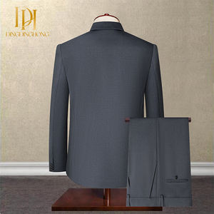 Costume de <span class=keywords><strong>mariage</strong></span> pour <span class=keywords><strong>homme</strong></span>, style Zhongshan Cheongsam, à simple boutonnage, col en V, fermeture éclair, tissu en laine peignée respirant, pantalon de costume d'affaires - Product Image 2