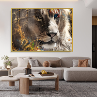 Seni Cetak Harimau dan Singa Modern, Gambar Hewan Hitam, Dekorasi Rumah Ruang Tamu Kamar Mandi, Lukisan Porselen Kristal