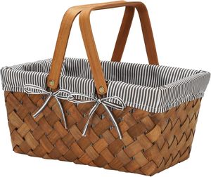 <span class=keywords><strong>Cesta</strong></span> de picnic <span class=keywords><strong>rectangular</strong></span> pequeña forrada con forro de guinga <span class=keywords><strong>cesta</strong></span> de virutas de madera blanca antigua <span class=keywords><strong>cesta</strong></span> de virutas de madera redonda natural - Product Image 2