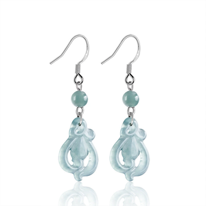 High-end natural jade blue water hollowed-out orchid-shaped earrings made of S925 <b>silver</b> and ice-grade jade for women - Product Image 1