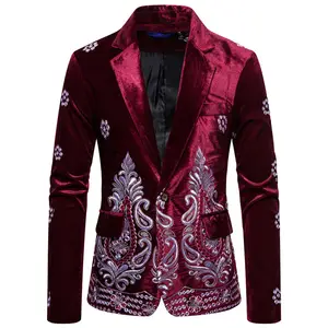 Supplier Ships Autumn And Winter Style Chinese Style Suede Embroidery Mens Red Blazer Jacket