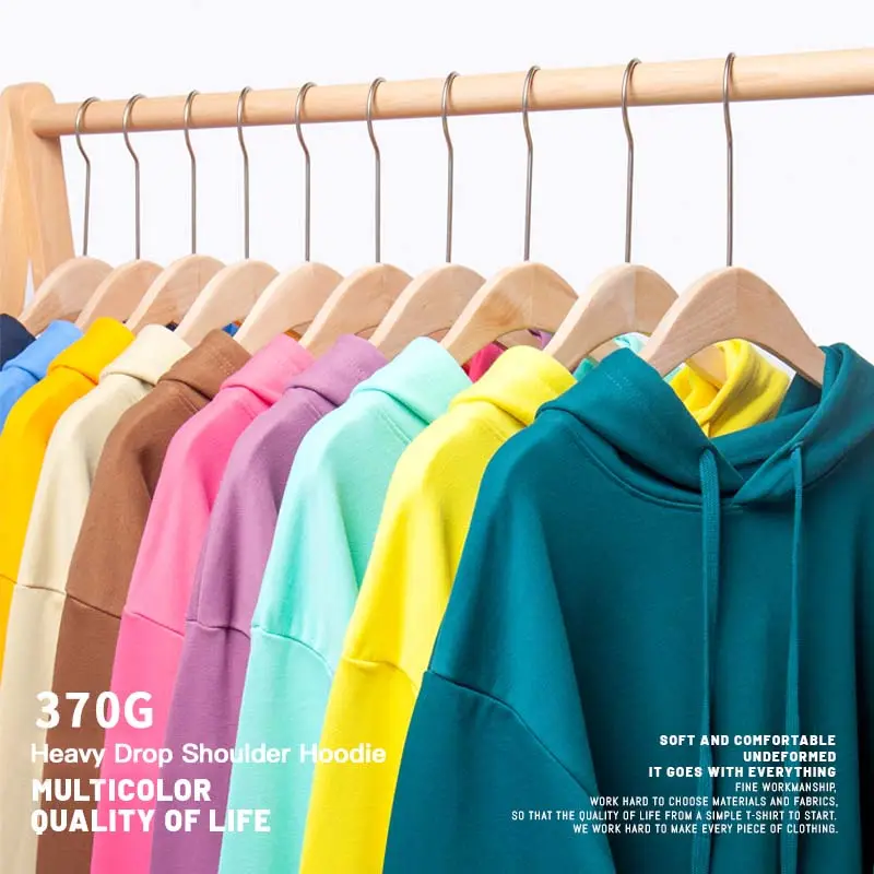 Customized 370g Cotton Heavy Japanese Drop-shoulder Sleeve Hooded Solid Color Men's Women's Pullover Hoodie