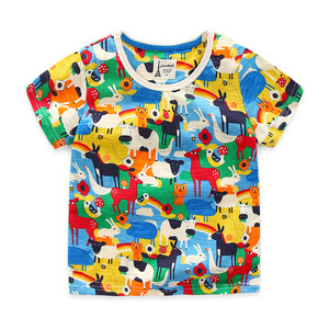 Impression de t-shirts pas chers pour enfants, t-shirts d'été unis sans marque avec impression de dessins animés, prix de gros - Product Image 3
