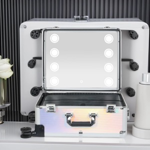 Estuche de maquillaje iridiscente de 20 pulgadas con ruedas giratorias, caja de almacenamiento de cosméticos holográfica con cerradura y espejo para uso doméstico - Product Image 2