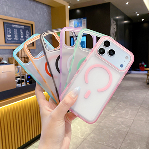 Funda Magnética Acrílica de Estilo Fresco para <span class=keywords><strong>iPhone</strong></span> 17, Carcasa Transparente con Tacto Suave y Protección Antigolpes, Marco de Color Personalizable - Product Image 1