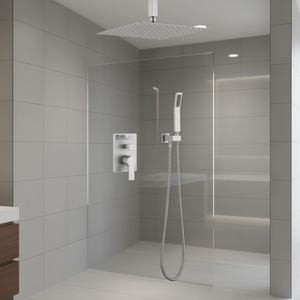 Conjunto de Ducha de Lluvia, Cuadrado de 12 Pulgadas, Acero Inoxidable, Montado en la Pared, Diseño Moderno para Baño - Product Image 2