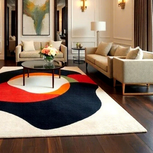 Alfombra Moderna Multicolor Abstracta Rectangular Hecha a Mano de Lana, Lavable, con Base Antideslizante, para Decoración Interior y Exterior del Hogar - Product Image 1
