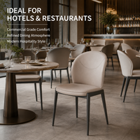 Chaise de salle à manger élégante et commerciale, rembourrée, dossier ovale beige, avec structure en métal noir, pour restaurant, hôtel, hôtellerie