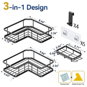 Estante de esquina para baño, negro, triangular, de 3 niveles, para artículos de cuidado personal - Product Image 4