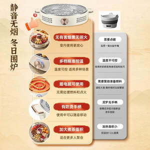 Parrilla Eléctrica Doméstica 35x29x7cm 801W-1200W con Control de Temperatura Ajustable, Barbacoa Interior y Tetera con Revestimiento Antiadherente de PTFE - Product Image 1