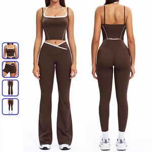 FH Custom Womens Halter Neck Yoga Set Two Piece Backless Sports Bra & Fold Over High Waist Leggings Workout Fitness Set