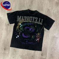 QZFSO Vente en gros Chine T-shirt personnalisé épais imprimé DTG T-shirt graphique délavé à l'acide pour hommes T-shirt homme avec strass