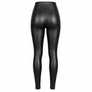 Leggings en similicuir noir mat taille haute pour femme, pantalon stretch coupe slim - Product Image 3