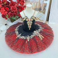 Tutu de ballet professionnel pour femmes, personnalisé en usine, noir et rouge, style pancake, pour compétition et spectacle sur scène