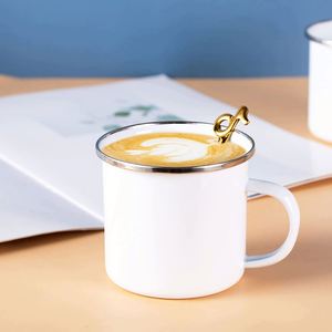 Mug en émail 12oz personnalisé avec logo, couleur durable, portable, style américain, poignée rétro, pour café, lait, thé, épaissi, pour l'extérieur - Product Image 5