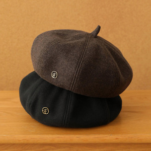 Black Wool <b>Beret</b> For Women Winter Warm Hat Retro Octagonal Style Classic Simple Design - Product Image 2