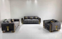 Canapé sectionnel carré moderne de luxe en velours avec pieds en acier inoxydable doré, configuration 1+2+3, couleur personnalisable, durable, pour appartement