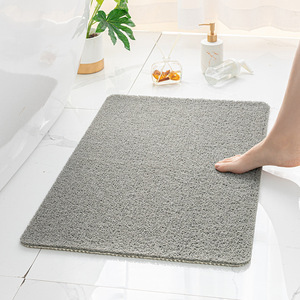 Tapis de salle de bain antidérapant en boucle de soie, rectangulaire, couleur unie, PVC imperméable, design minimaliste - Product Image 2