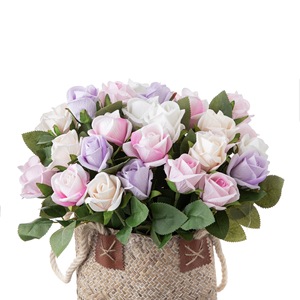 Bouquet de roses artificielles CallaFloral blanc, rose, violet, décorations de mariage, fleurs en tissu tressé à branche unique - Product Image 5