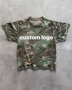 T-shirt vintage personnalisable à manches courtes camouflage – T-shirt en coton respirant pour tenue décontractée en extérieur - Product Image 1