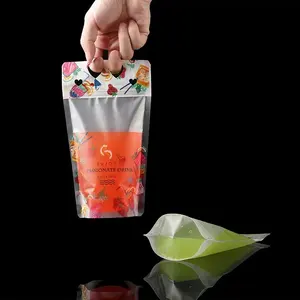 Factory Stand Up Pouch With Ziplock And Handle Transparent Food Plastic Bag Custom Printed Liquid Packaging Bag In Stock