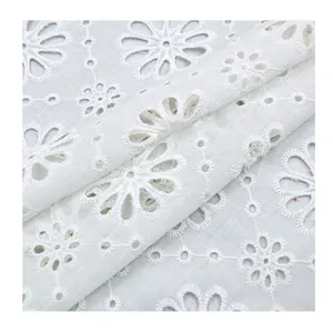 Hot style French high quality hollow out flower design breathable 100% cotton white cheap lace fabric