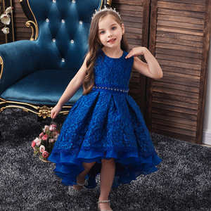 Vestido de princesa de encaje para niñas, sin mangas, con dobladillo alto y bajo, para fiestas y desfiles - Product Image 1