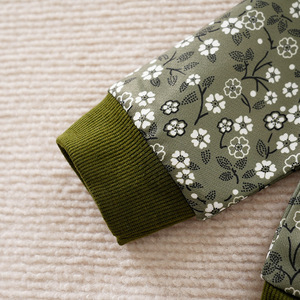 Felpa con stampa floreale per ragazze con colletto <span class=keywords><strong>Peter</strong></span> Pan arricciato, verde, top casual a maniche lunghe per bambini - Product Image 3