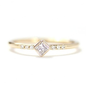 925 Sterling Silver Jewelry Plated Yellow Gold Square Cut <b>Dainty</b> <b>Ring</b> Moissanite <b>Ring</b> Set - Product Image 3