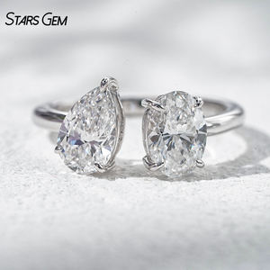 แหวนทองคำแท้ 10K ชุบโรเดียม StarsGem ประดับเพชร IGI 2.0 กะรัต สี E เพชรเลี้ยงในห้องปฏิบัติการ รูปทรงวงรี/หยดน้ำ ดีไซน์เปิดด้านข้าง ปรับขนาดได้ เหมาะสำหรับทั้งชายและหญิง - Product Image 2