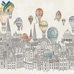 Papier peint mural pour chambre d'enfant, <span class=keywords><strong>ballon</strong></span> à air chaud géométrique moderne, imperméable et antistatique - Product Image 5