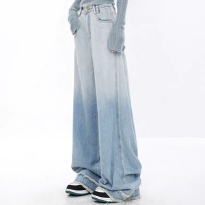 Jeans de Pierna Ancha Personalizados de Alta Calidad, Estilo 2026, Degradado Azul Vintage, 100% Algodón, Casuales, de Cintura Alta y Corte Recto - Product Image 2