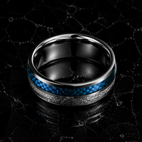 JLM Stainless Steel Carbon Fiber Meteorite Inlay Two Tone Eternity Band Minimalist Unisex Wedding Engagement Promise Ring Gift