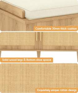 <span class=keywords><strong>Banc</strong></span> de Rangement à Chaussures Wenfeng OEM/ODM Moderne avec Étagère Réglable, Pieds en Bois Massif Naturel et Coussin pour <span class=keywords><strong>Entrée</strong></span> - Product Image 4