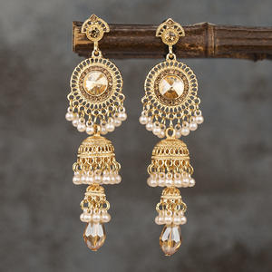 Vintage ethnique boucles d'oreilles goutte femmes rétro incrusté strass cristal perles gland longue déclaration boucles d'oreilles bijoux indiens (KER812) - Product Image 1